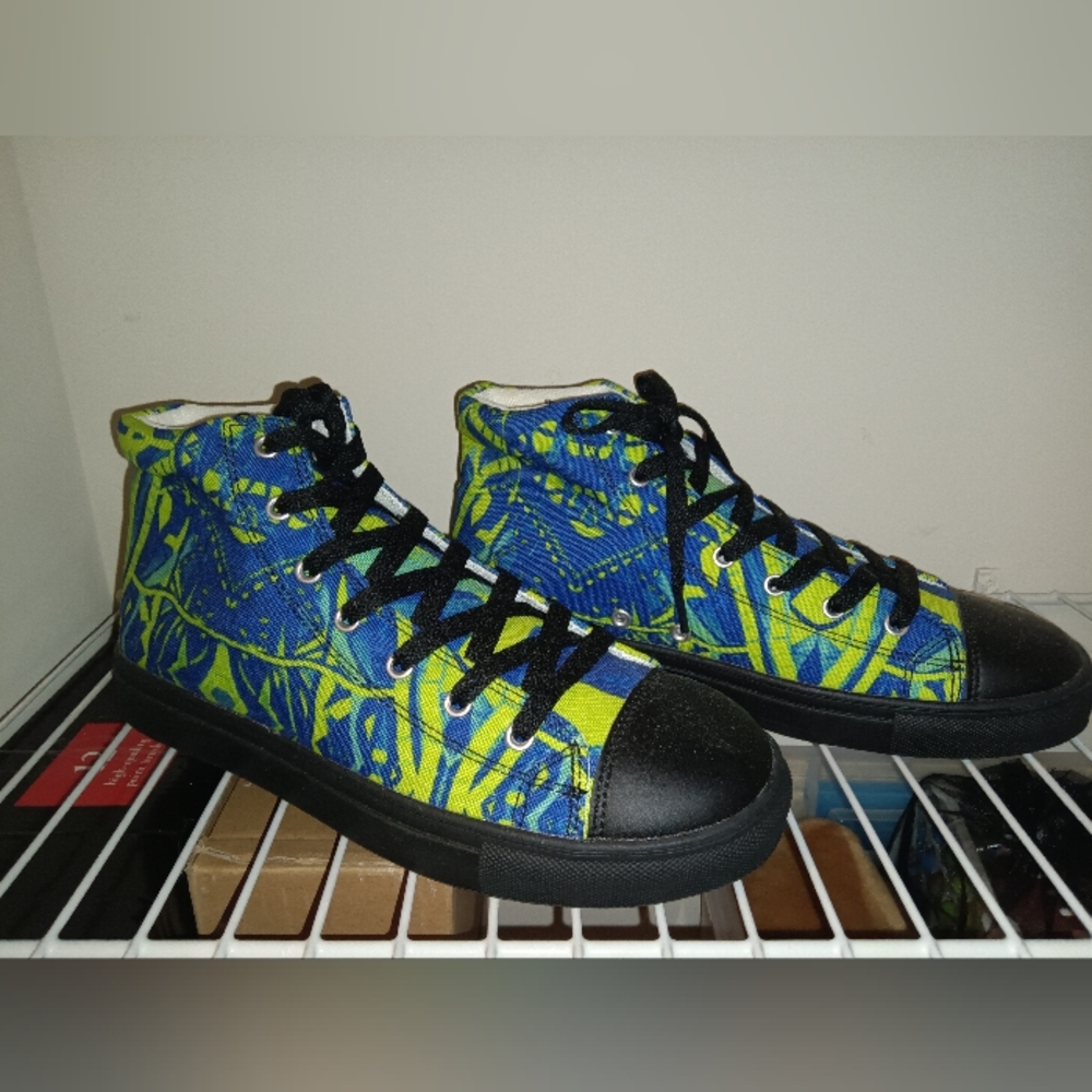 NWT High top sneakers blue green pattern women size 8.5 one of a kind converse